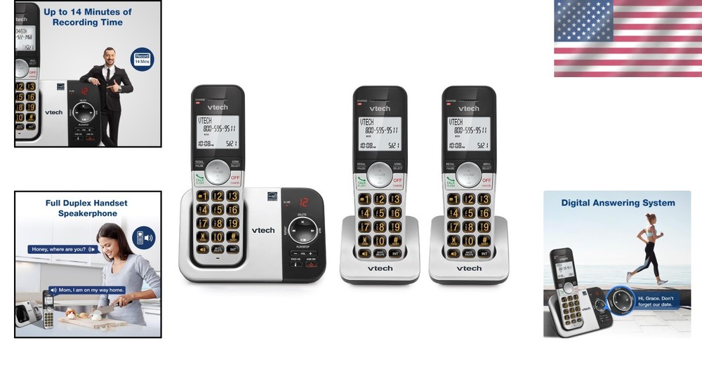 Cordless Phone Set with Answering Machine - 3 Handsets