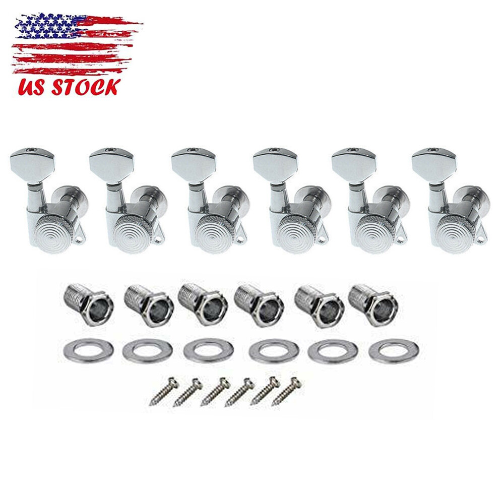 Chrome Thread 6R Inline Guitar Tuning Pegs Locking Tuner with Key Machine Heads
