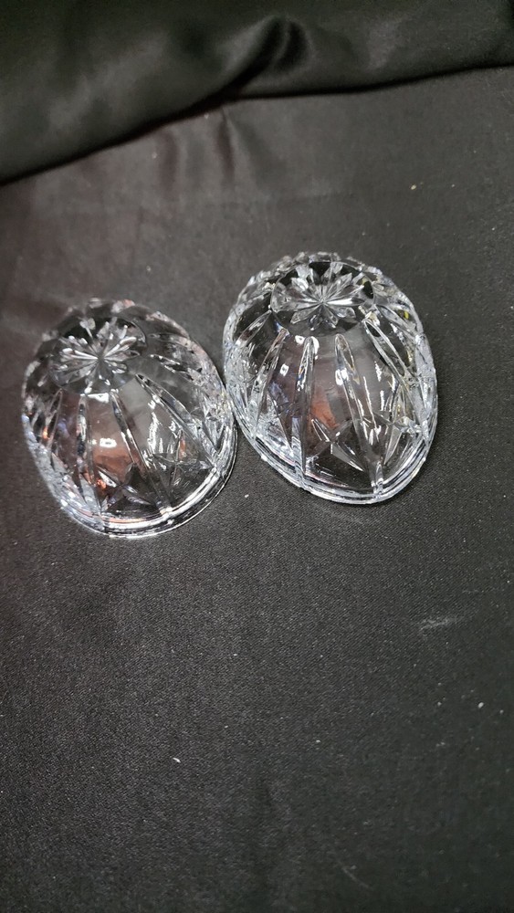 Crystal Egg Candy Dish Trinket Heavy Weight Covered 2 Pc Gift Decor