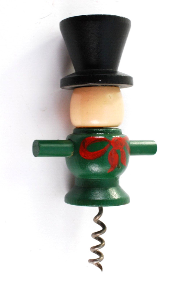 Top Hat Corkscrew Figural Man Barware Wooden Bare tool MCM