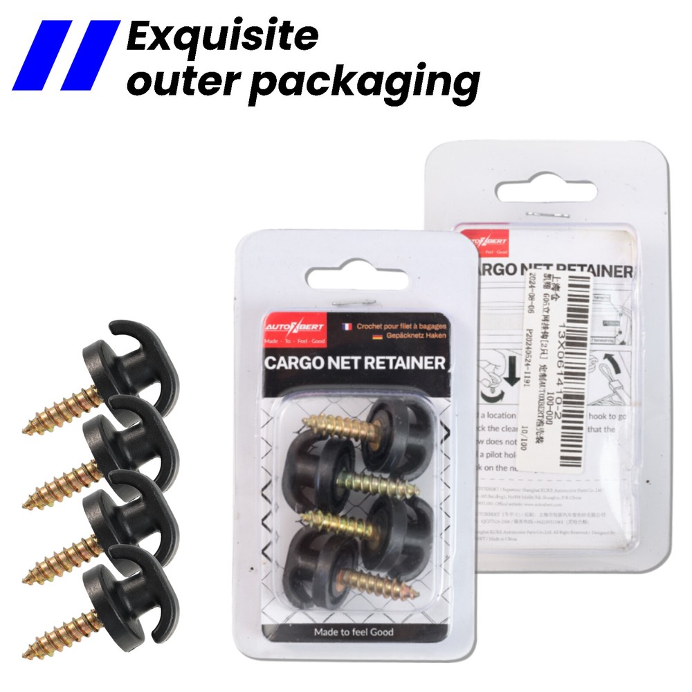 4PCS Rear Trunk Boot Cargo Net Envelope Net Clips Ring Screws Tie Down Hook Loop