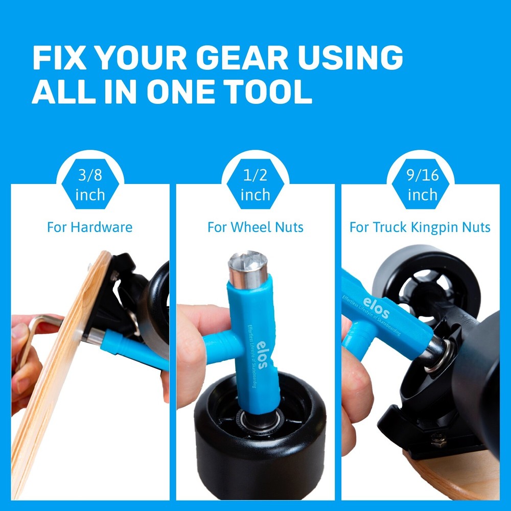 Elos Skateboard Hardware Kit & Skate Tool - Premium Maintenance/Rebuild Kit