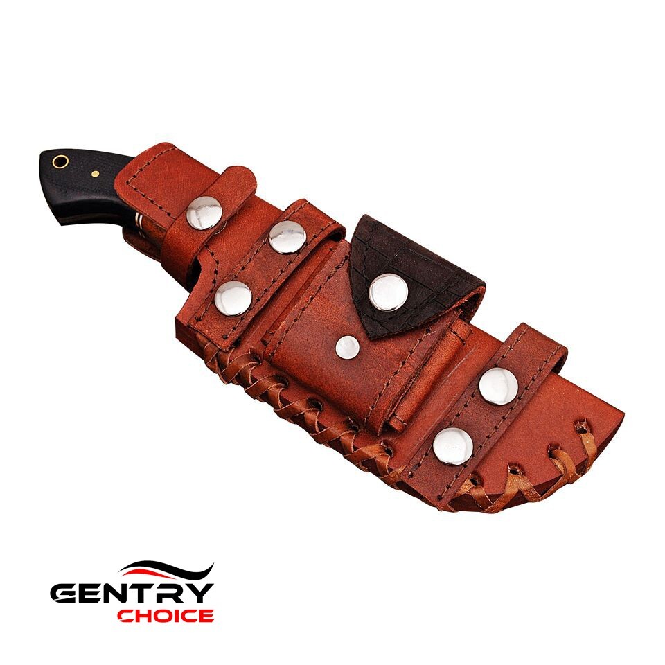 Handmade Tracker knife with Multi Functional Leather Sheath Camel Bone Handle
