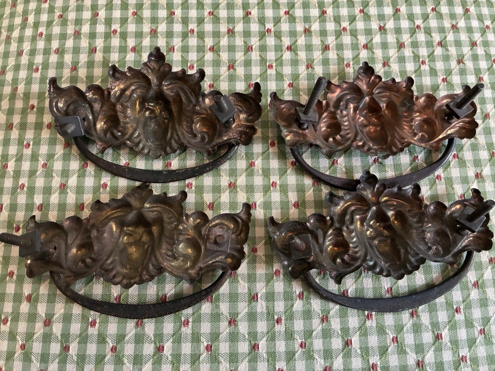 Antique Ornate Lion Brass Drawer Pulls 4X