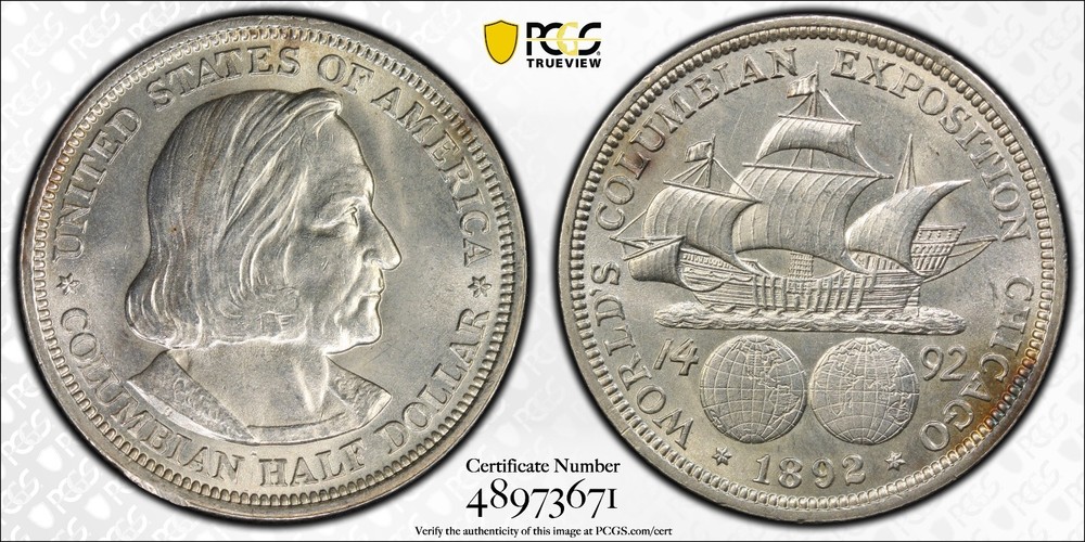 1892 COLUMBIAN HALF DOLLAR PCGS MS63 NICE SILVER COMMEMORATIVE