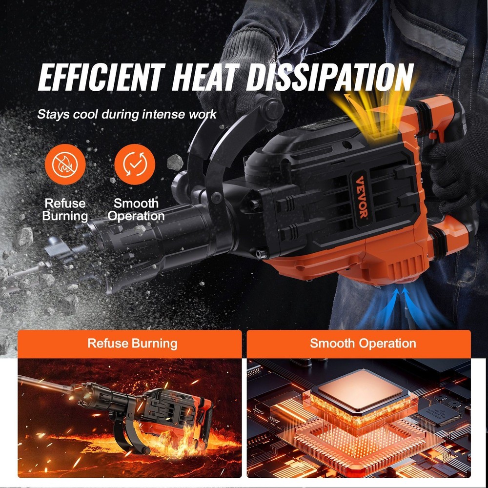 3500W 60J Industrial Jack Hammer, 2 Bits, 360° Handle, High Performance