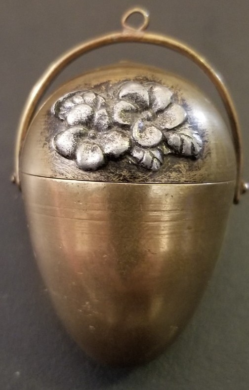 Antique Victorian Brass Egg Chataleine Thimble Needle Thread