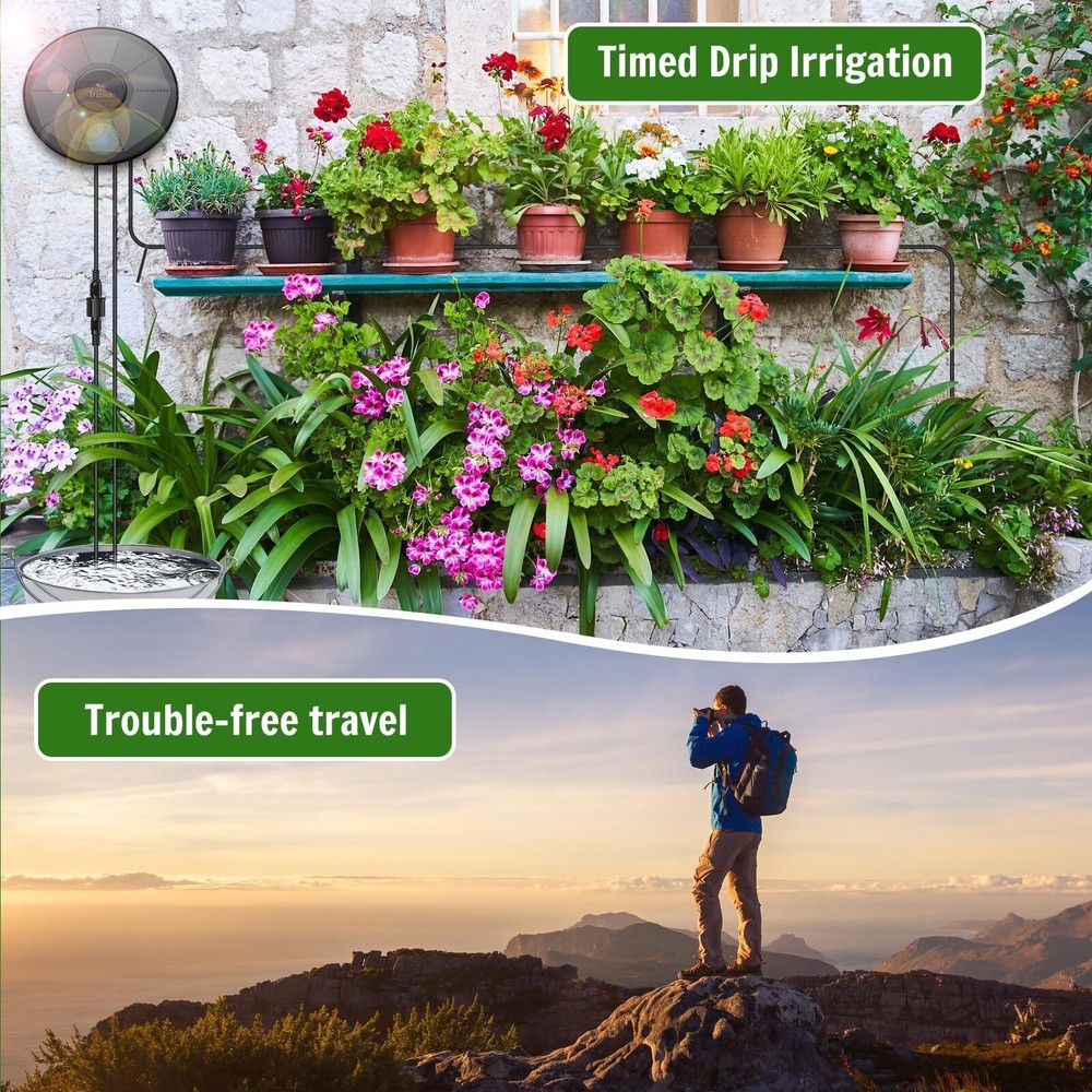 Solar Irrigation System TRJZWA Automatic Drip Irrigation System Kit for Outdoor