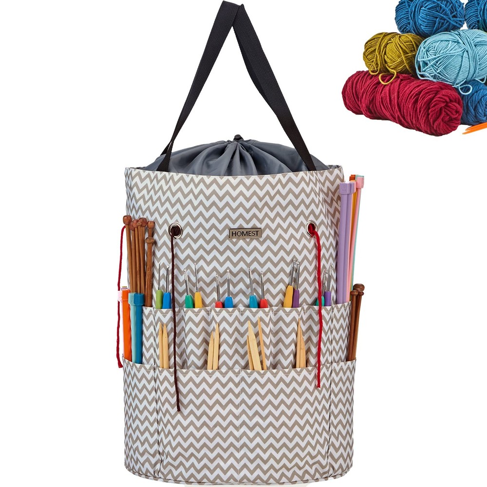 Large Crochet Bag with Customized Front Compartment for Knitting Accessories,...