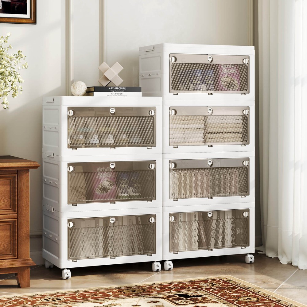 4-Tier Stackable Storage Bins 44-gal Collapsible Storage Boxes with Lid