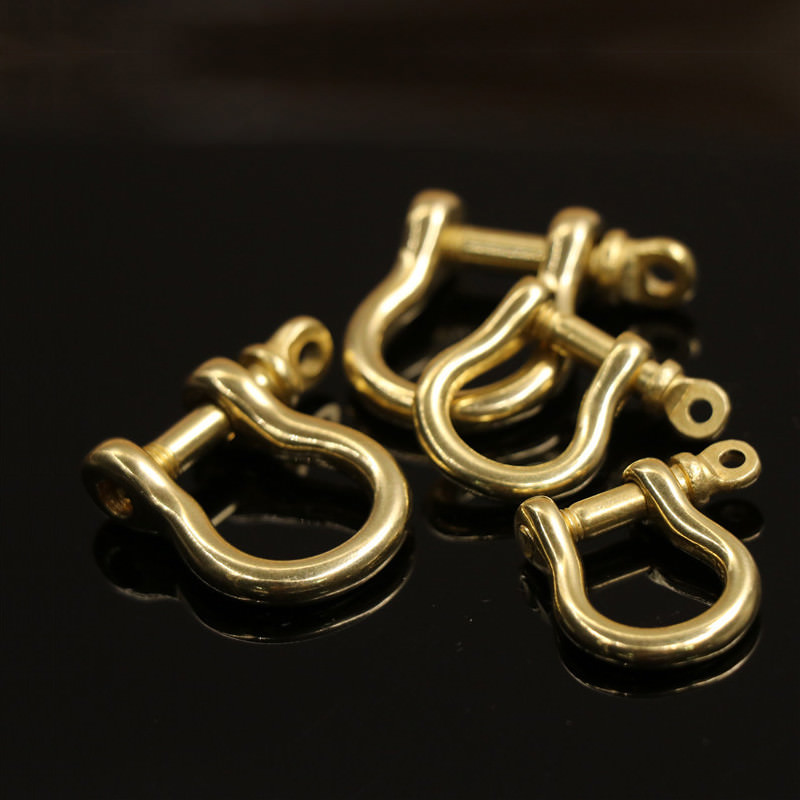 5/50pcs solid brass bow shackle D-ring keychain hook clasp connection leather