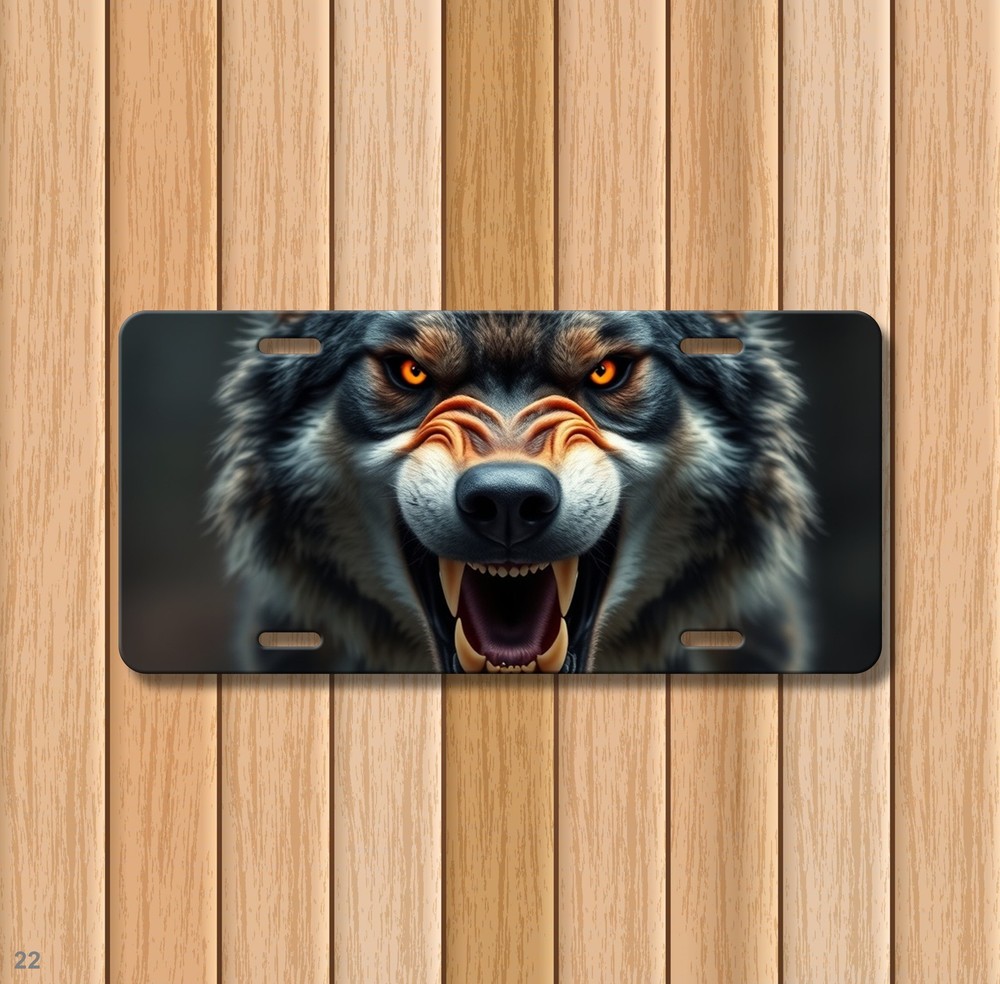 Snarling Wolf License Plate with Sharp Teeth Personalized Car Tag Special Gift