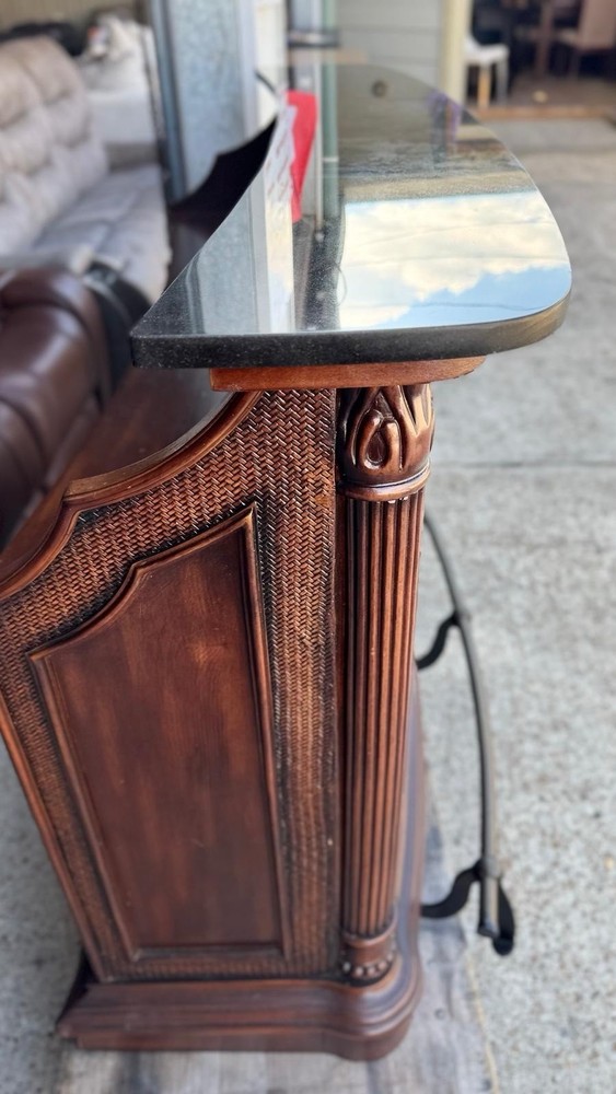 Waverly Medium Brown Storage Bar Unit With Marble Top