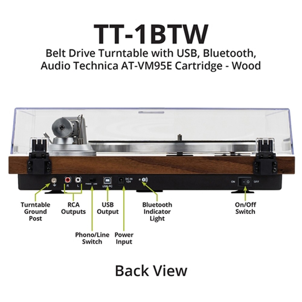 2-Speed Belt-Drive Automatic Turntable, Bluetooth, USB, AT-VM95E Cartridge