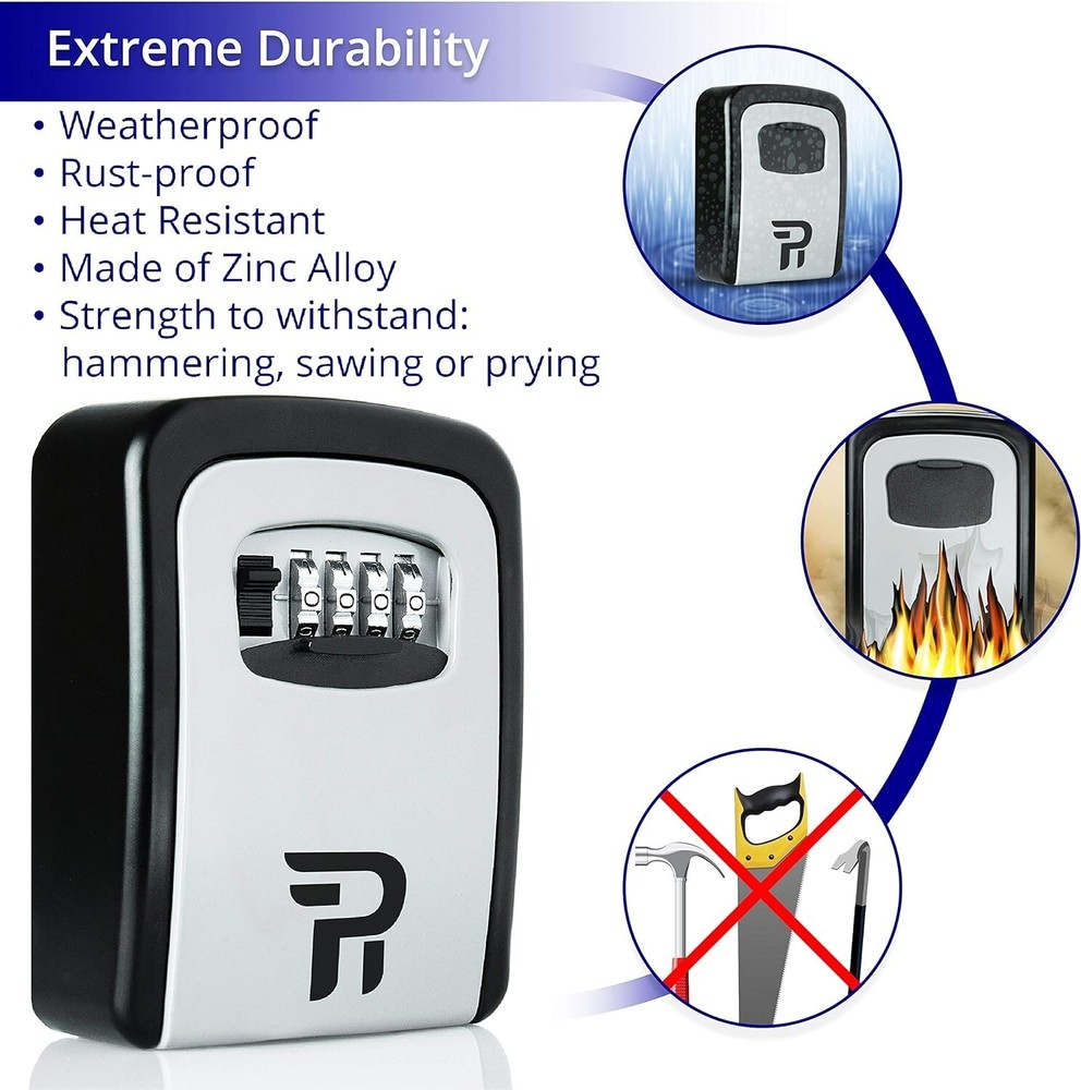 Heavy-Duty Wall Lockbox for Keys - 4-Digit Code, Rust-Resistant Outdoor Storage