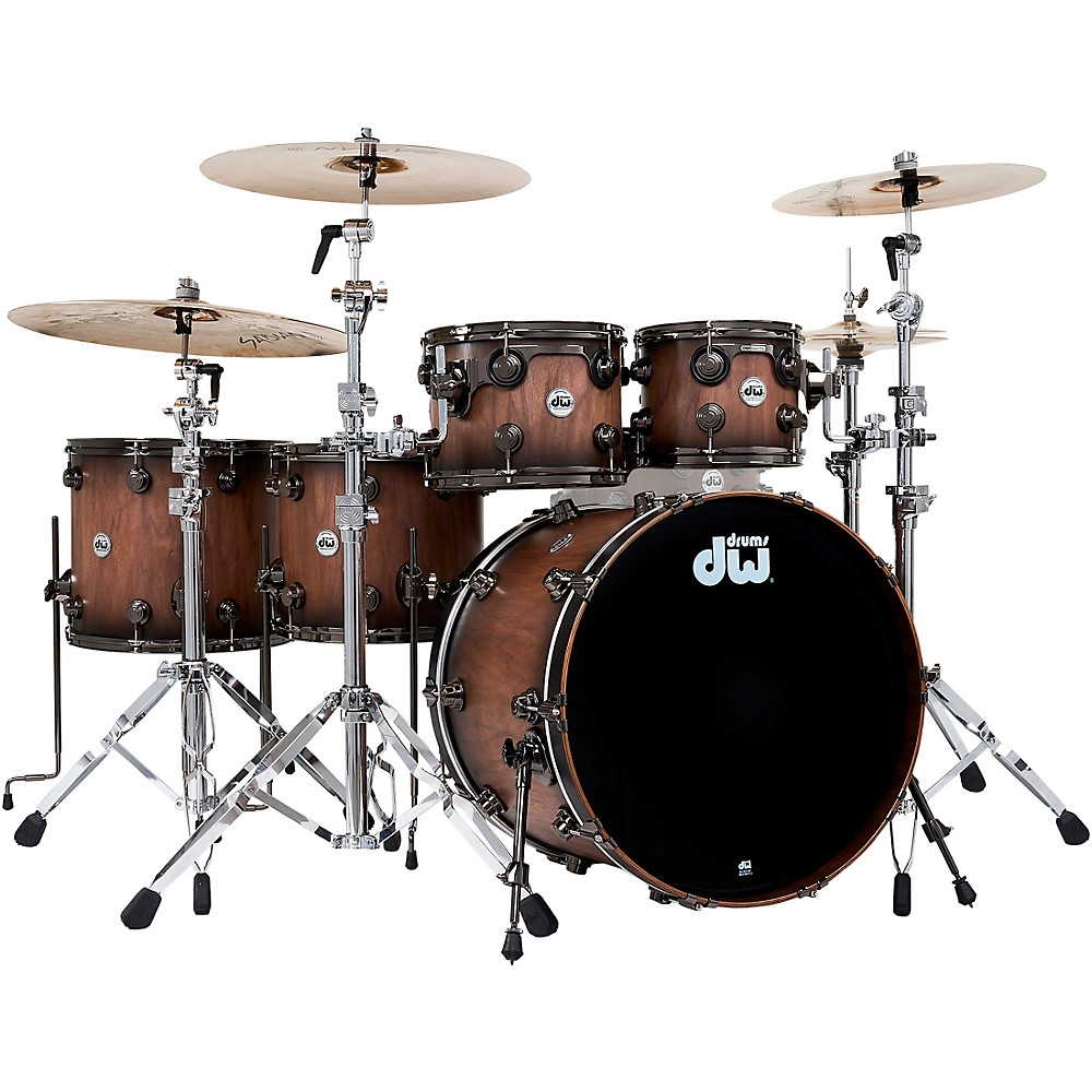 DW Pure Walnut 5-Piece Drum Shell Pack - Satin Quick Ebony Burst