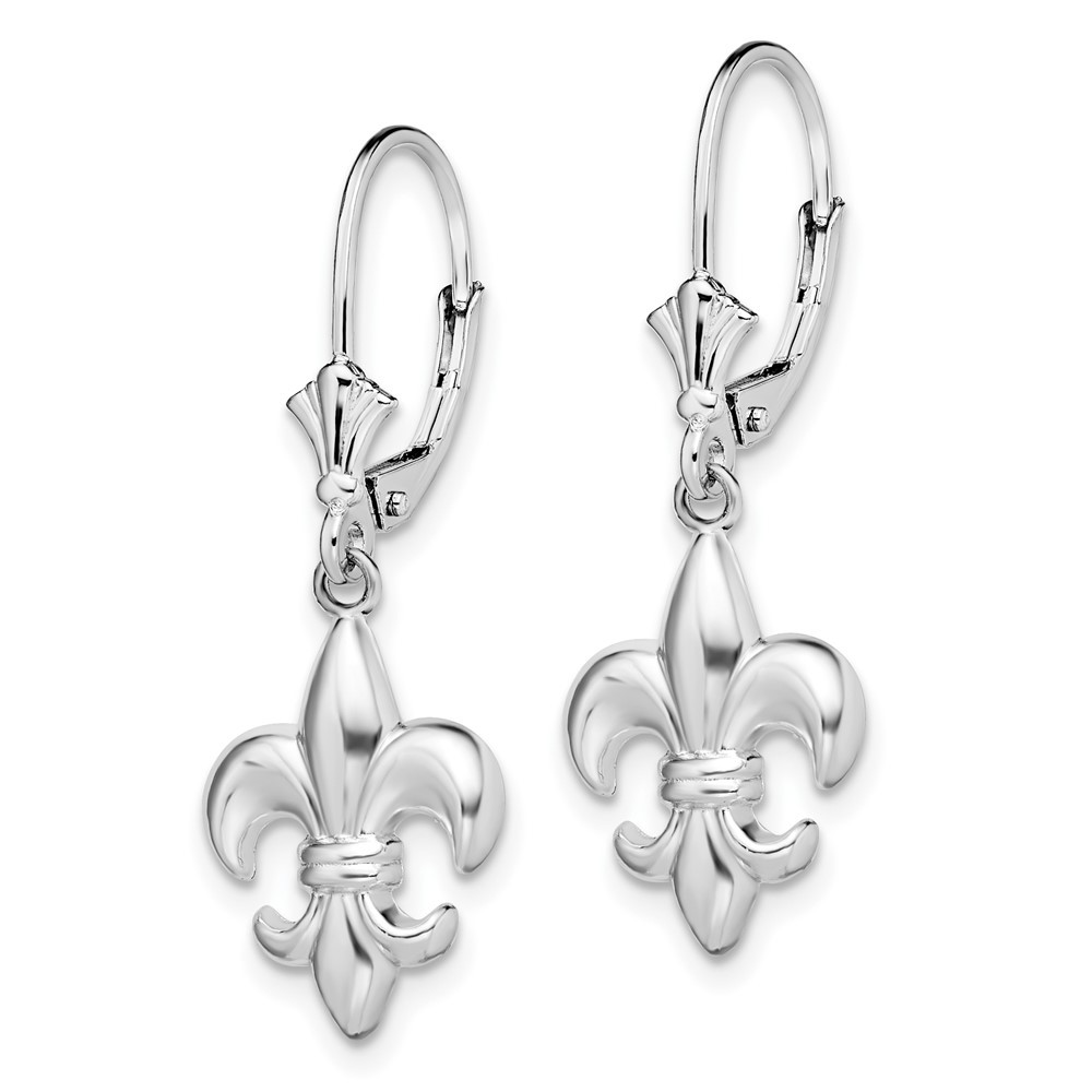 Sterling Silver Small Fleur de Lis Leverback Drop & Dangle Earrings 1.89gm
