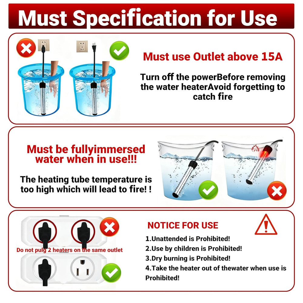 Immersion Water Heater,Anti-Scalding Bucket Heater with Stainless Steel Guard He