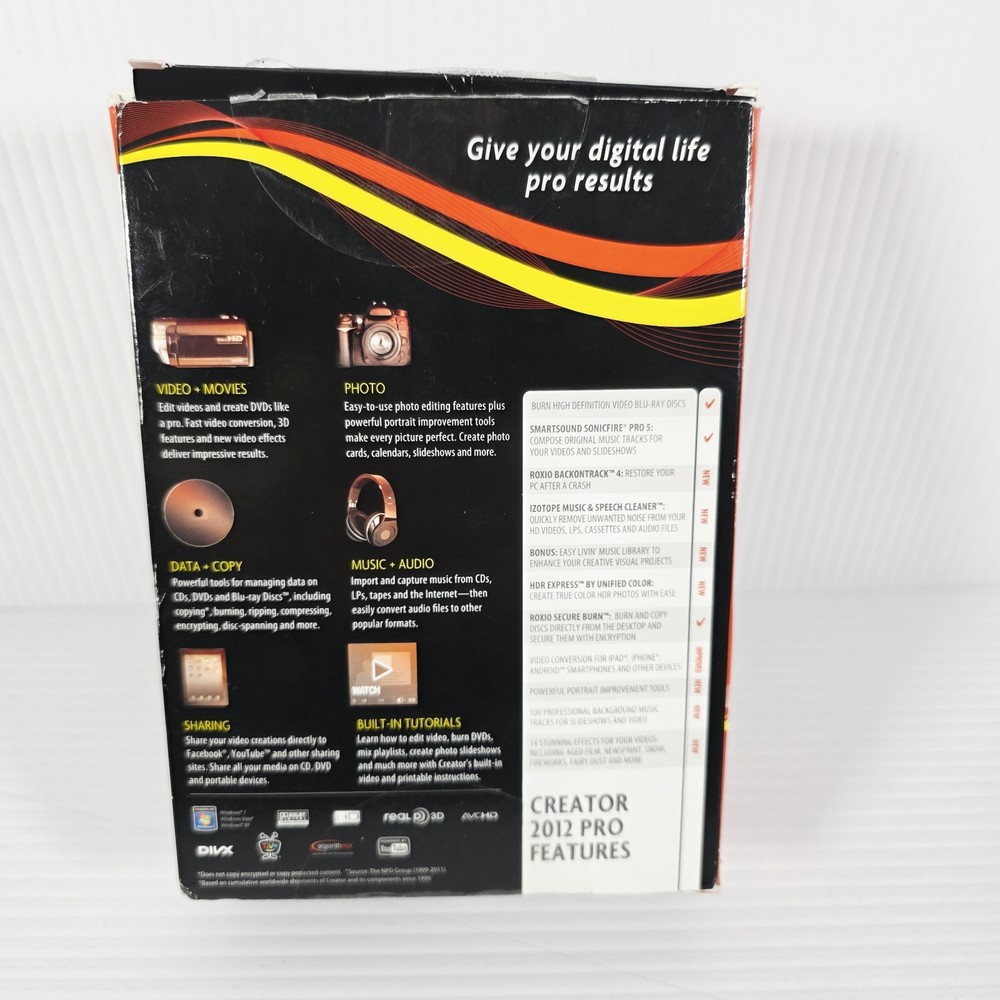 Roxio Creator 2012 Music- Photo Video Sharing Burning Software - Complete