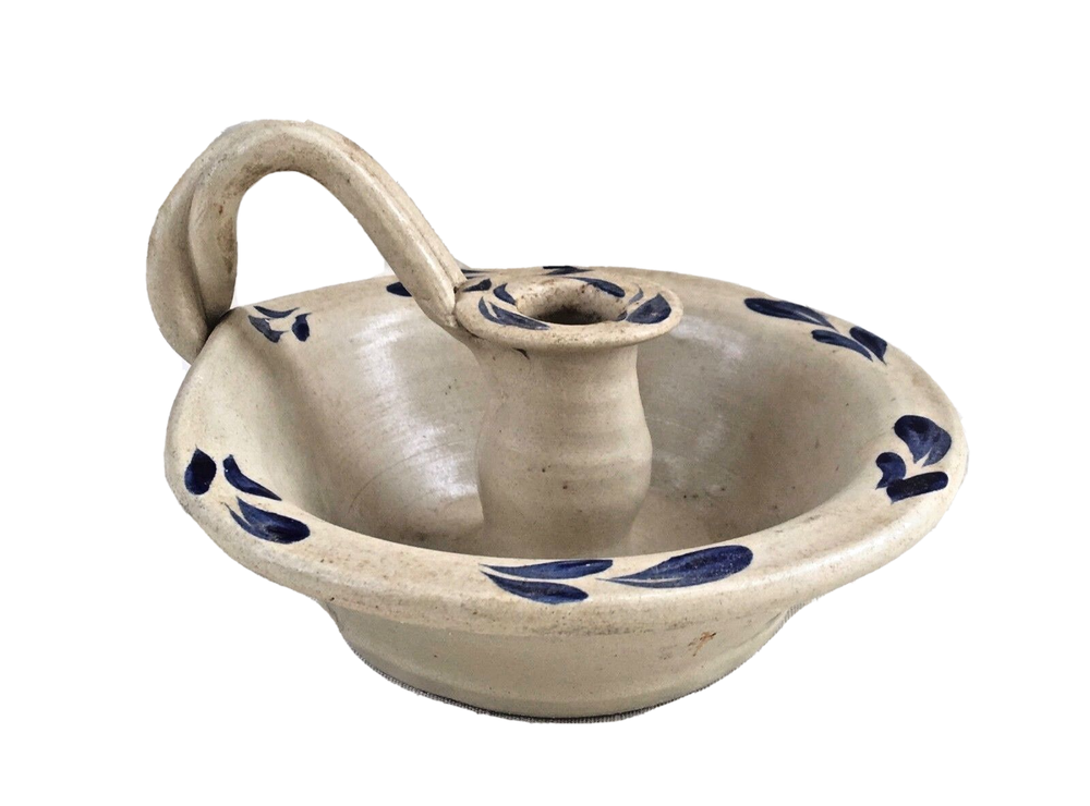 Williamsburg Pottery Stone Ware Candle Holder Hand Thrown Studio Art - Signed