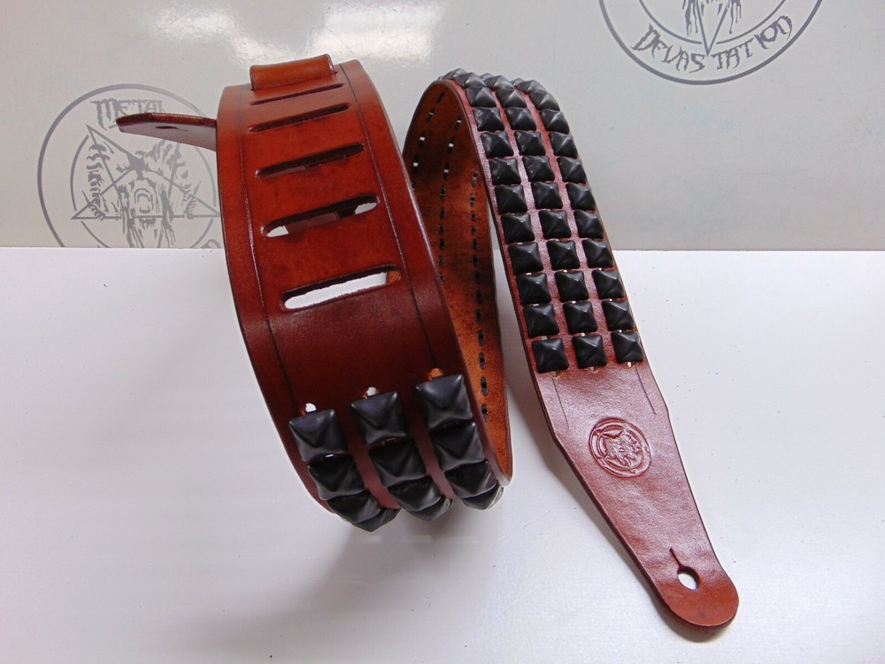 LEATHER BLACK STUDDED GUITAR STRAP (MDLS0251) DIMEBAG