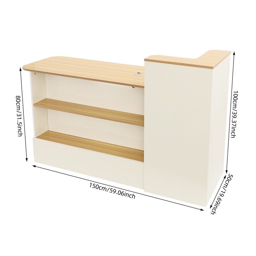 Modern Reception Desk Rectangle Reception Table w/ Lockable Drawer Free Standing