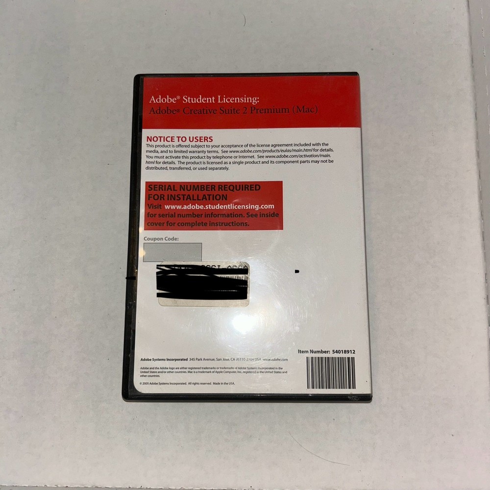 Adobe Student Licensing Creative Suite 2 Premium For Mac *UNTESTED*
