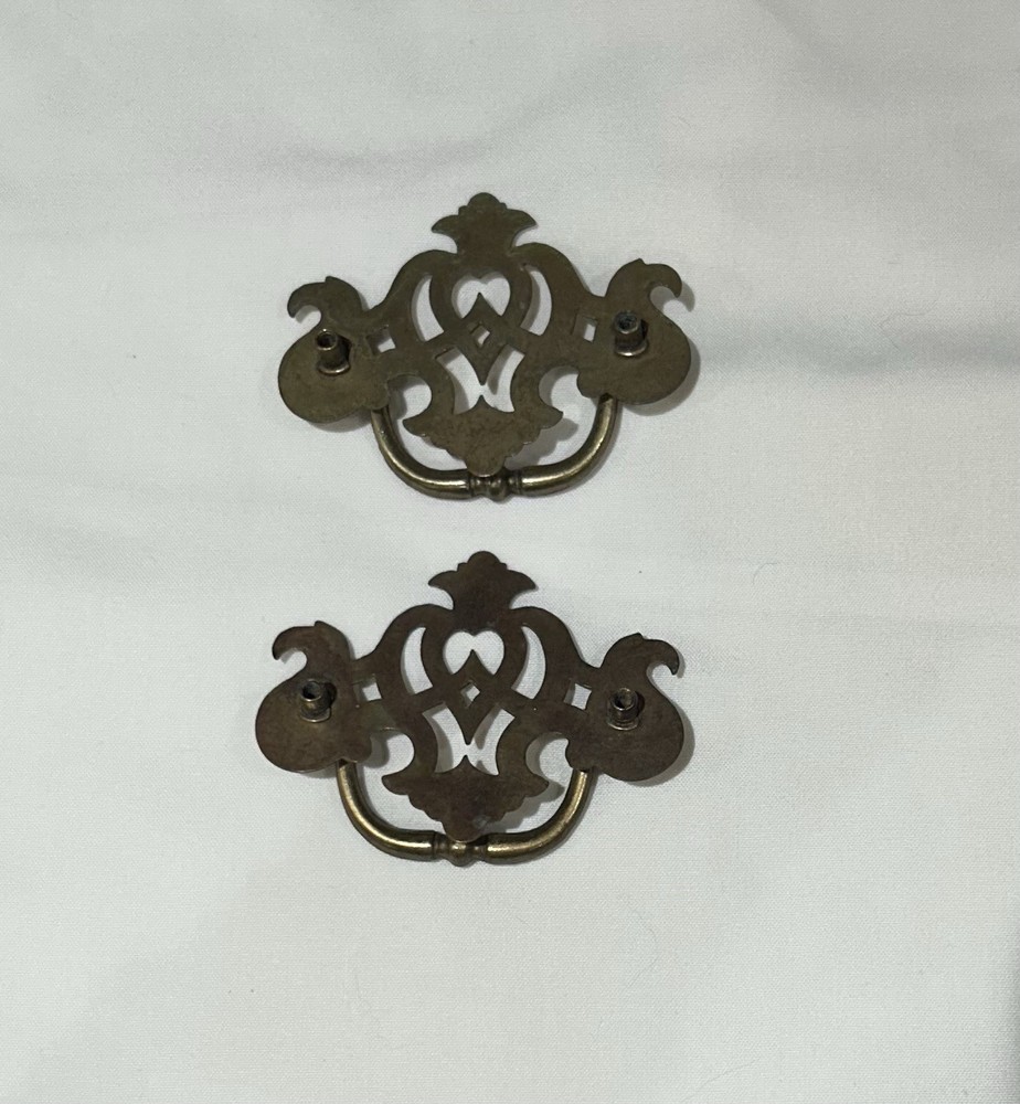 Brass Drawer Pulls Chippendale Vintage 2.5” Hole To Hole - Pair (2)