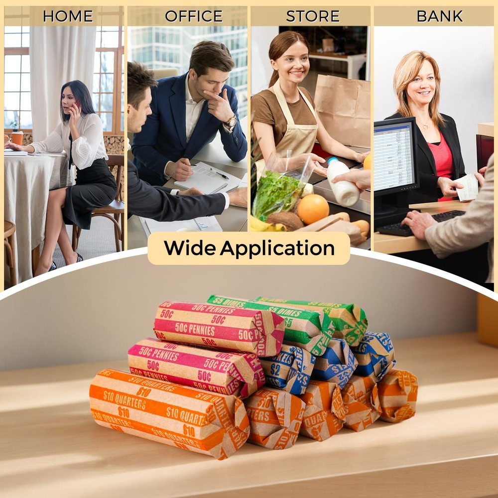 Coin Wrappers 100 Assorted, Flat Rolls Wrappers, Including 100 Assorted