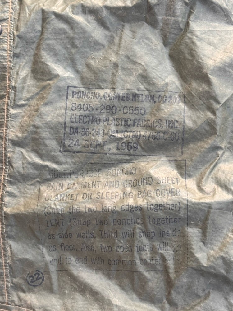 Vietnam War U.S. Rubberized Poncho 1959 Dated