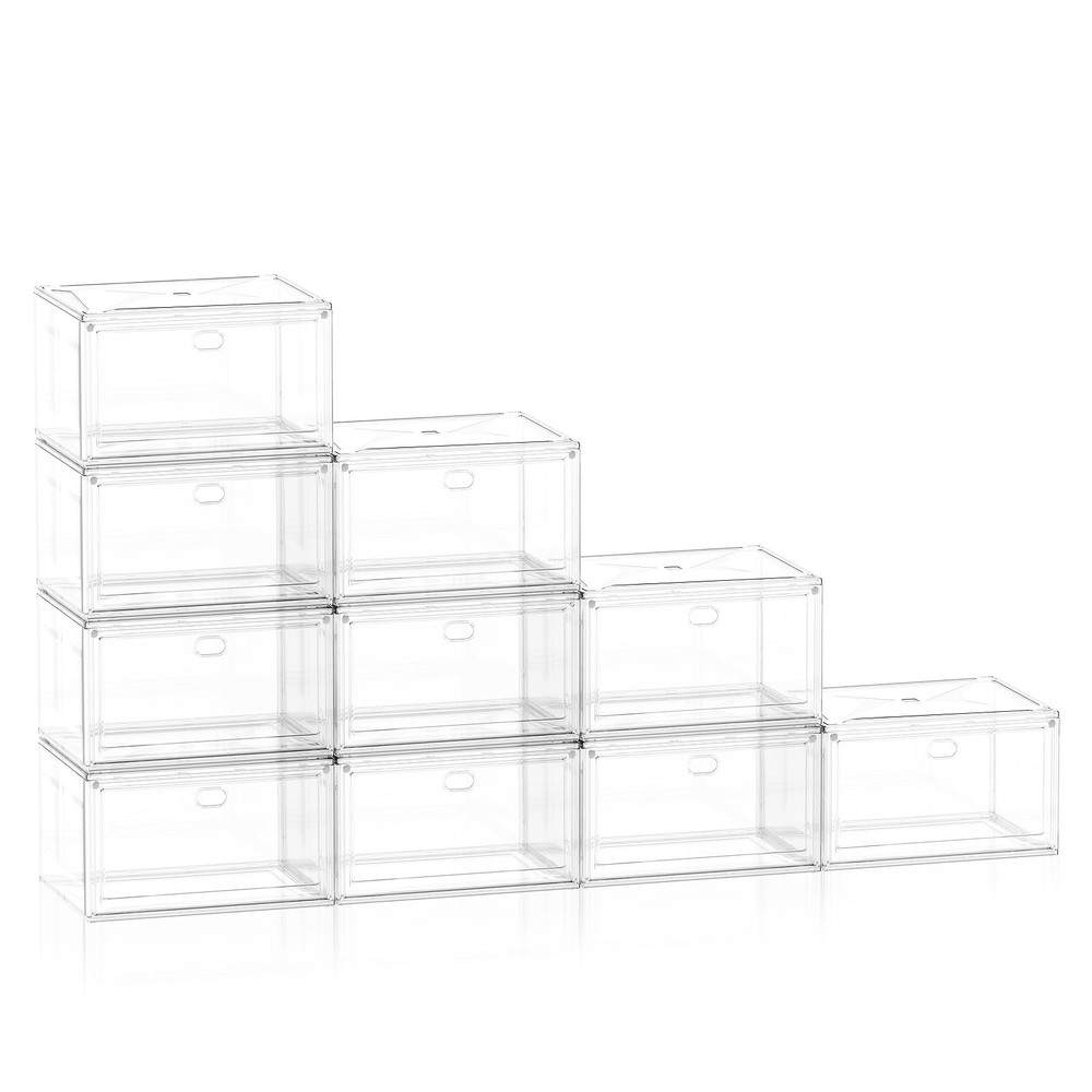 10-Pack XX-Large Shoe Storage Boxes, Modular Space-Saving Shoe Organizers, Cl...