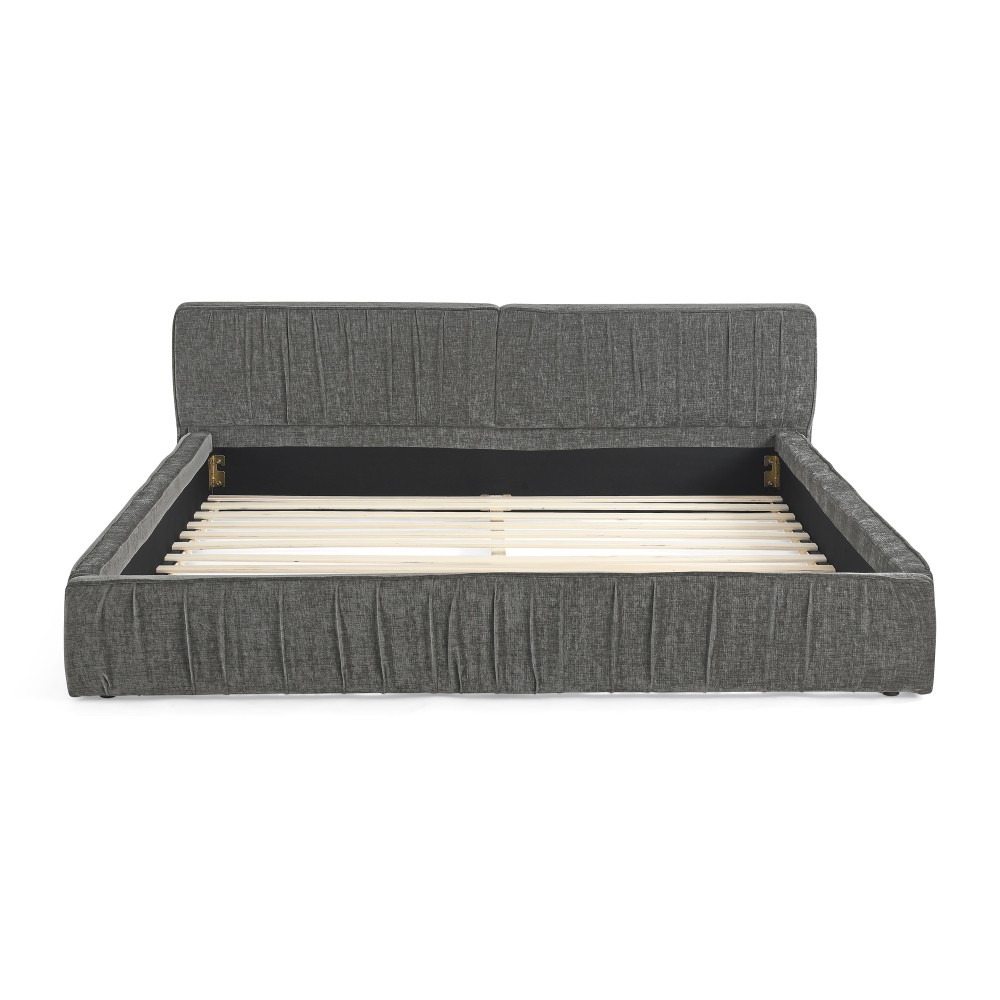 Queen Upholstered Bed Frame w/ Headboard & Platform Base, Beige