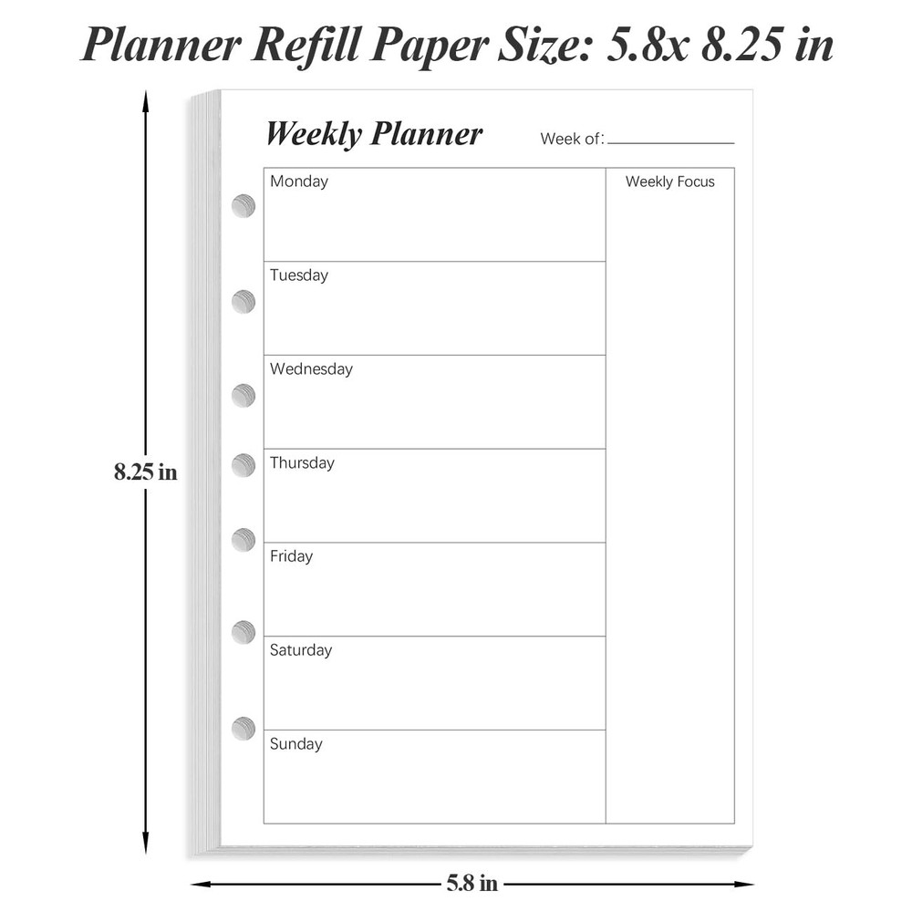 Weekly Planner Refills for 3 or 7 Ring Mini Binders - 53 1-Pack, Black
