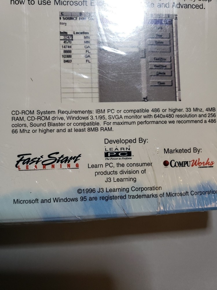 Microsoft Excel intermediate and advance windows 95 For PC or VCR New & Sealed