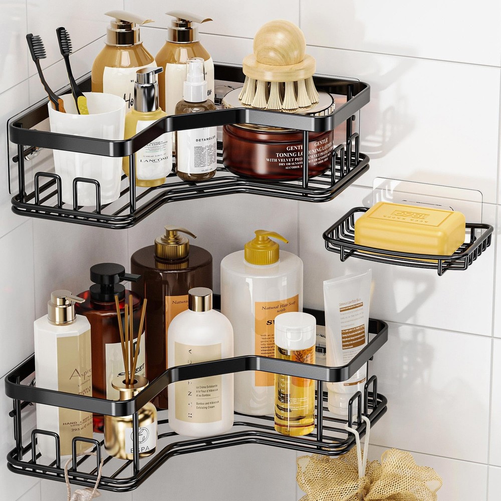 3 Pack Corner Shower Caddy with Soap Holder, Large Capacity Sturdy Easy Insta...