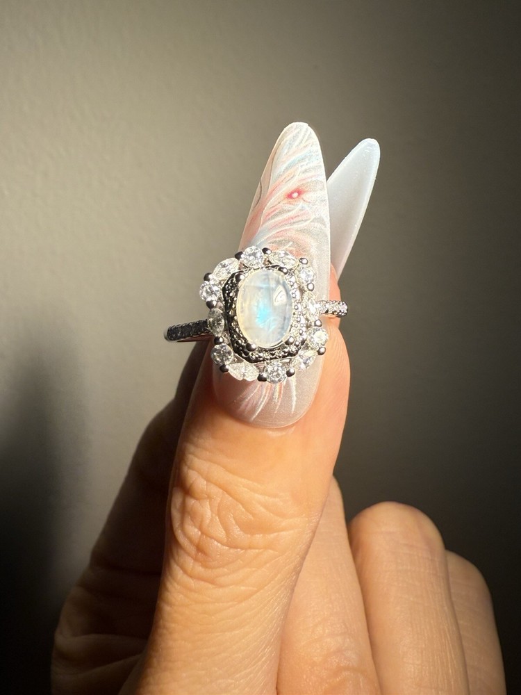 Sri Lanka Moonstone Ring/ Adjustable Silver-plated Ring