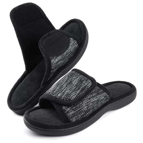 Men's Adjustable Wrap Memory Foam Slide Slipper 11-12 Heathered Black