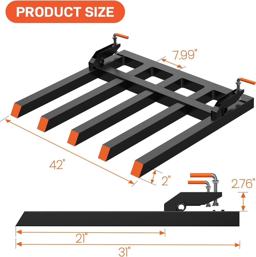 48" Clamp On Debris Fork Heavy Duty Trash Fork Fits Tractor Skid Steer Loader