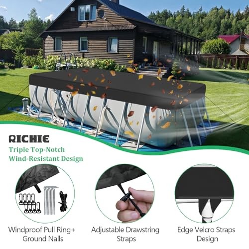 12-24FT Rectangular Pool Cover, Oval Solar Pool 12-24 ft Rectangular and Oval