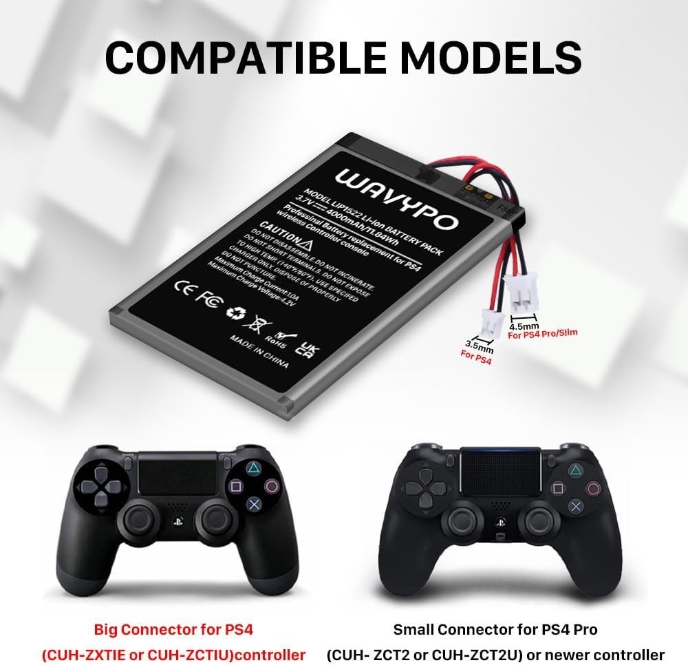WAVYPO 4000mAh PS4 Controller Battery Replacement for PS4 PS4 Pro Dualshock 4 (2