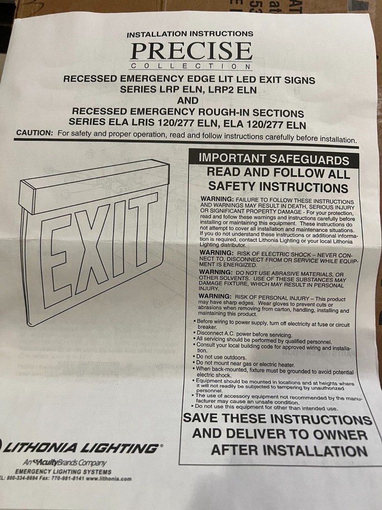 Lithonia Aluminum Edge-Lit Exit Sign, Double Face, Green Panel assembly