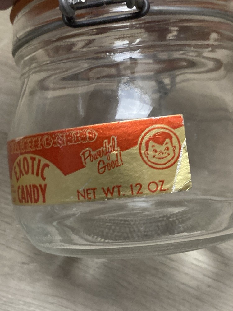 Vintage Powers Exotic Candy Store Advertising Jar