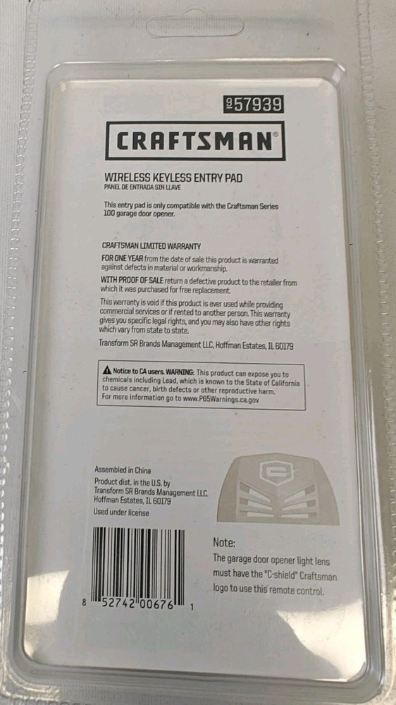Craftsman Keyless Entry Pad 957939