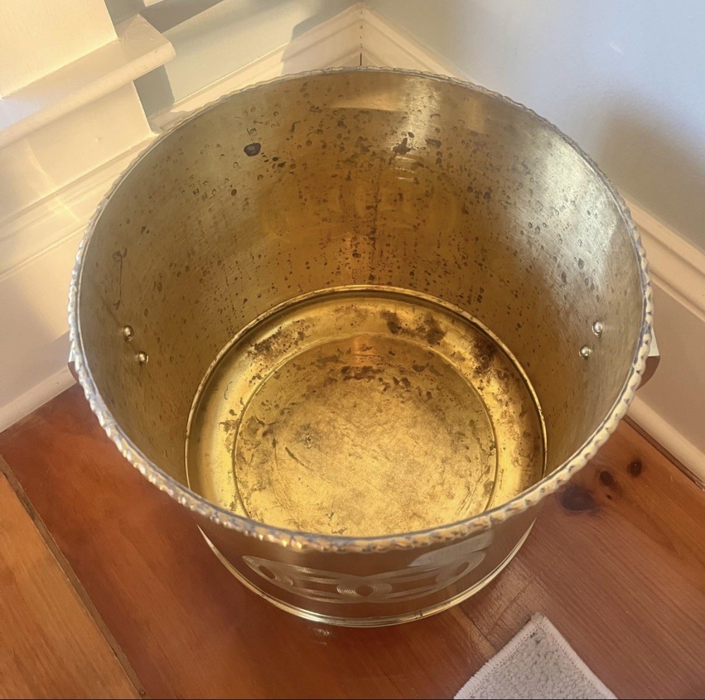Large Solid Brass Double Happiness Planter with Bamboo Edge 🌿- Chinoiserie