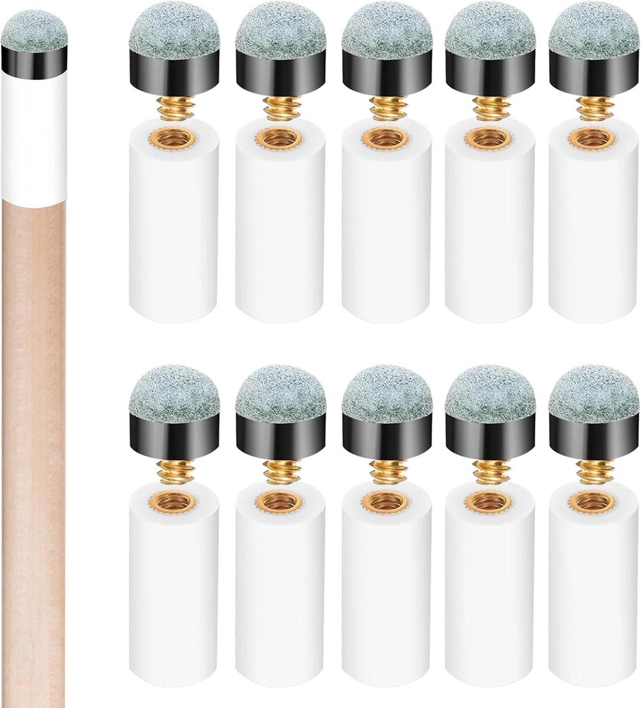 10 Sets Pool Cue Tips Replacement Kit with White Ferrules Screw-on Billiard Tips