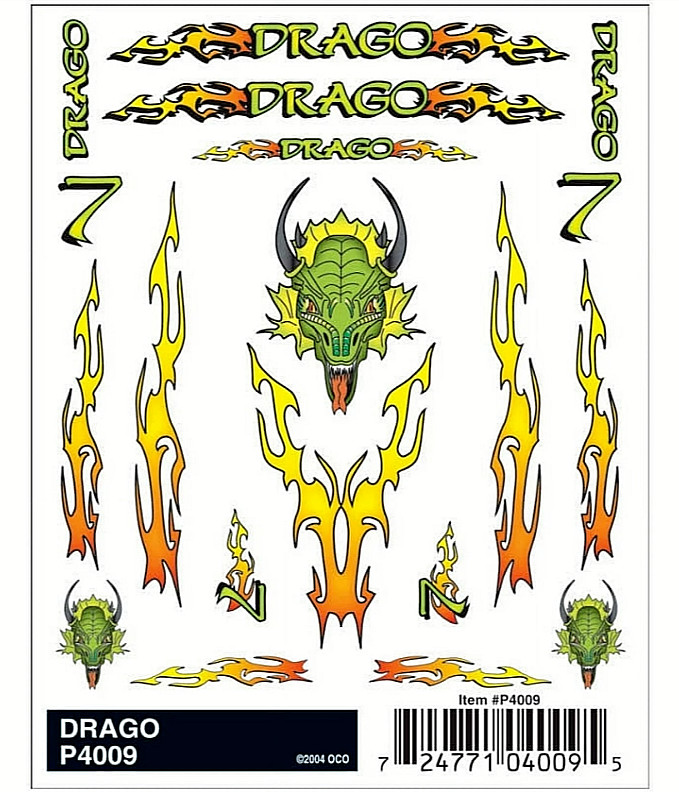 PINECAR Dry Transfer Decals – DRAGO - 1 Sheet