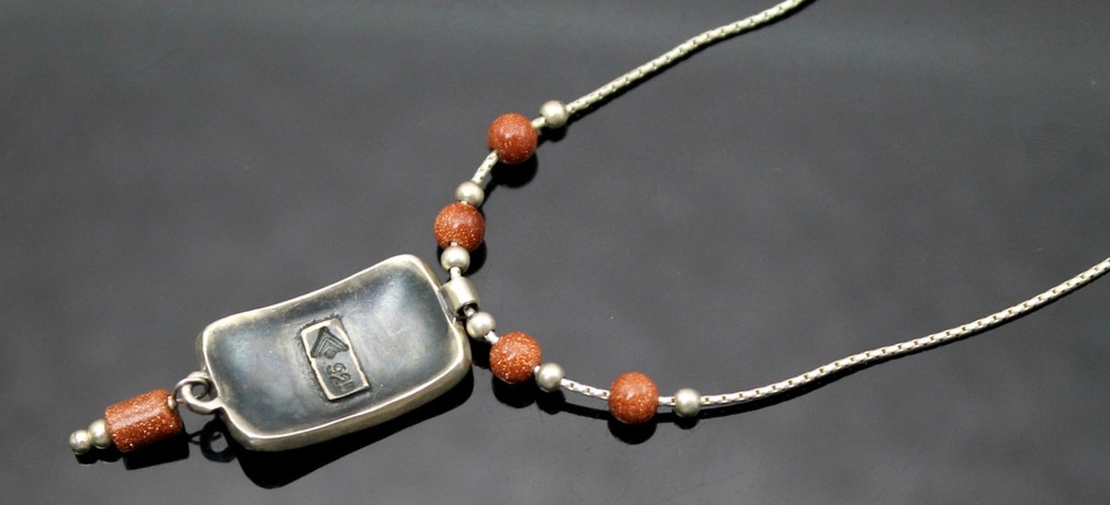 AUTHENTIC SILPADA GENUINE GOLDSTONE MODERNIST STERLING SILVER 16" NECKLACE