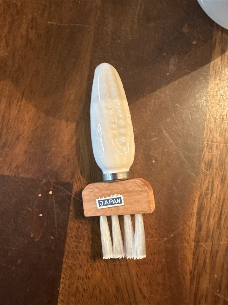 Vintage White Ceramic Corn Butter Dish with Mini Baster