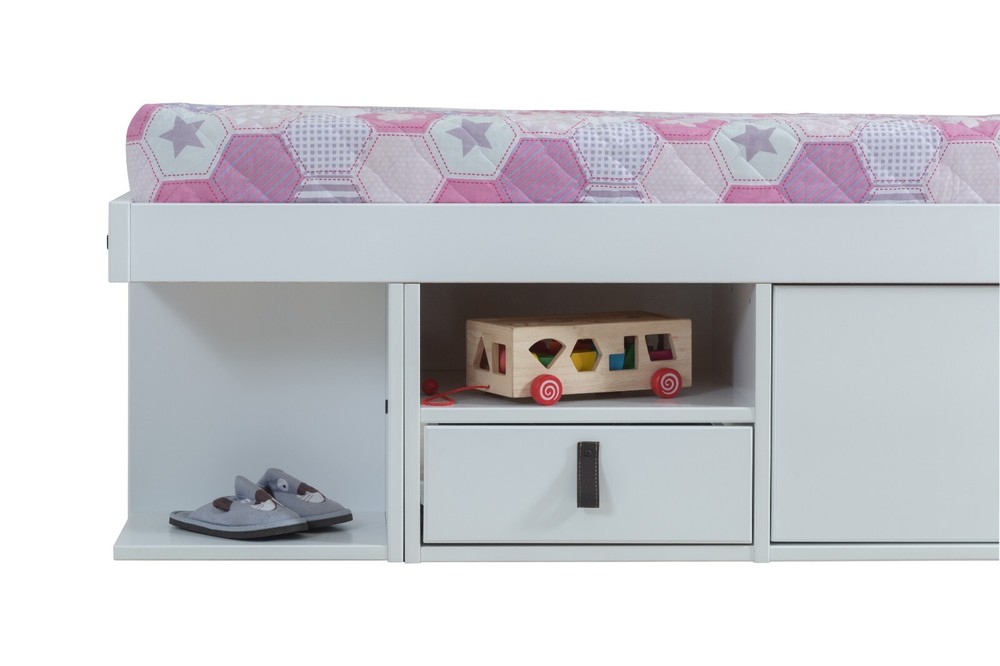 Memomad Bali Bed - Twin Size Storage Platform Bed Frame with Drawers (White)