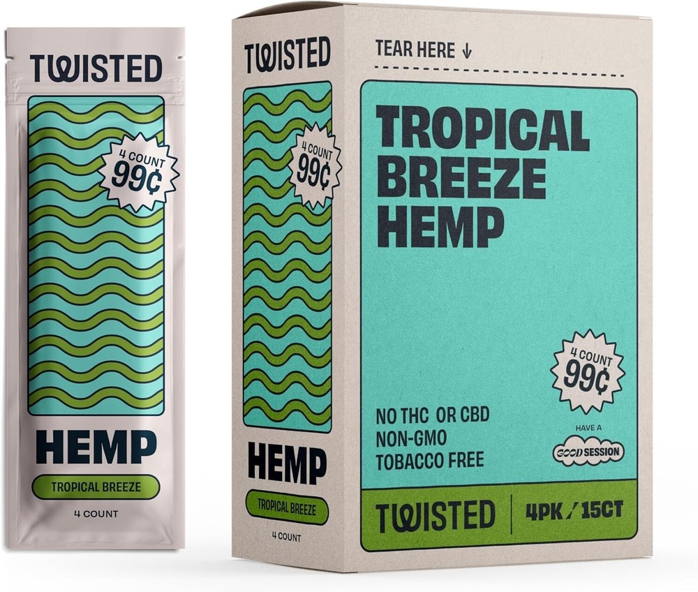 Twisted Hemp 4 Leaf per Pack 15 Count Box 60 Rolling Papers (Tropical Breeze)